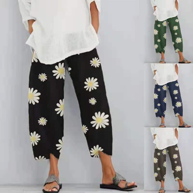 Women's Pants Daisy Printed Harem Pants Pocket Casual Pants