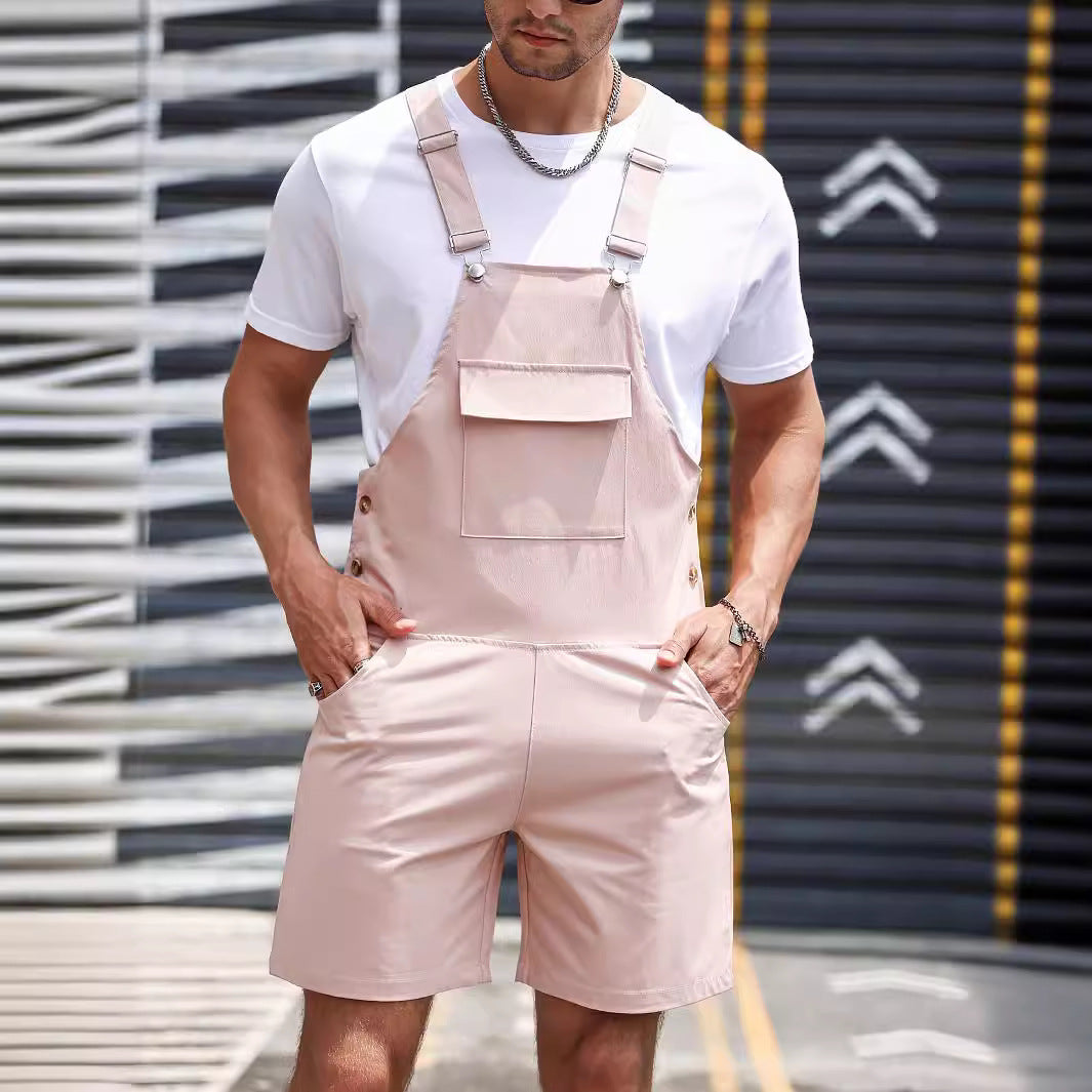 Men's Solid Color Fashion Casual Suspender Trousers