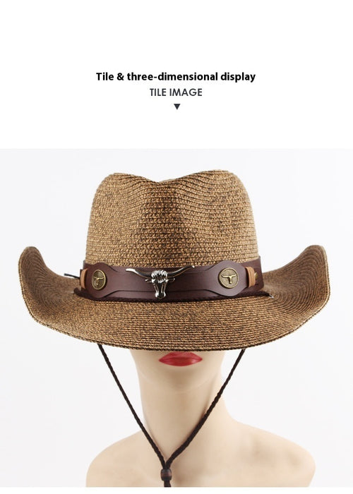 Outdoor Sunshade Western Denim Mixed Color Straw Hat