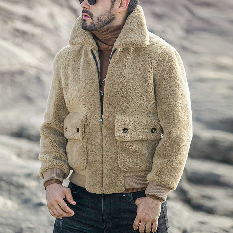 Jacket Lapel Zipper Padded Plush Coat