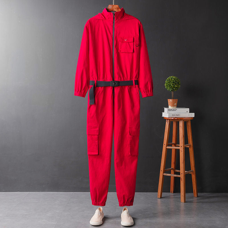 Workwear Jumpsuit Men's Hooded Couple Jacket Suit Ankle-tied