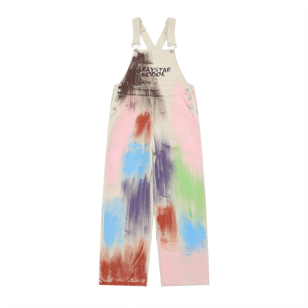 Painting Graffiti Denim Suspender Pants Men