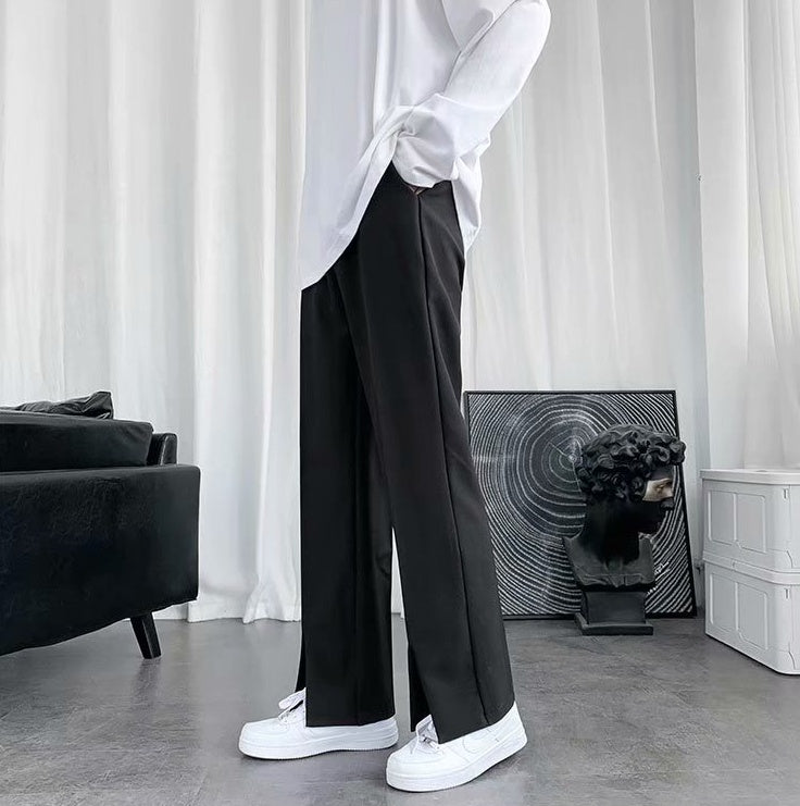 Straight Leg Slacks Flared Pants With Mopping Slits