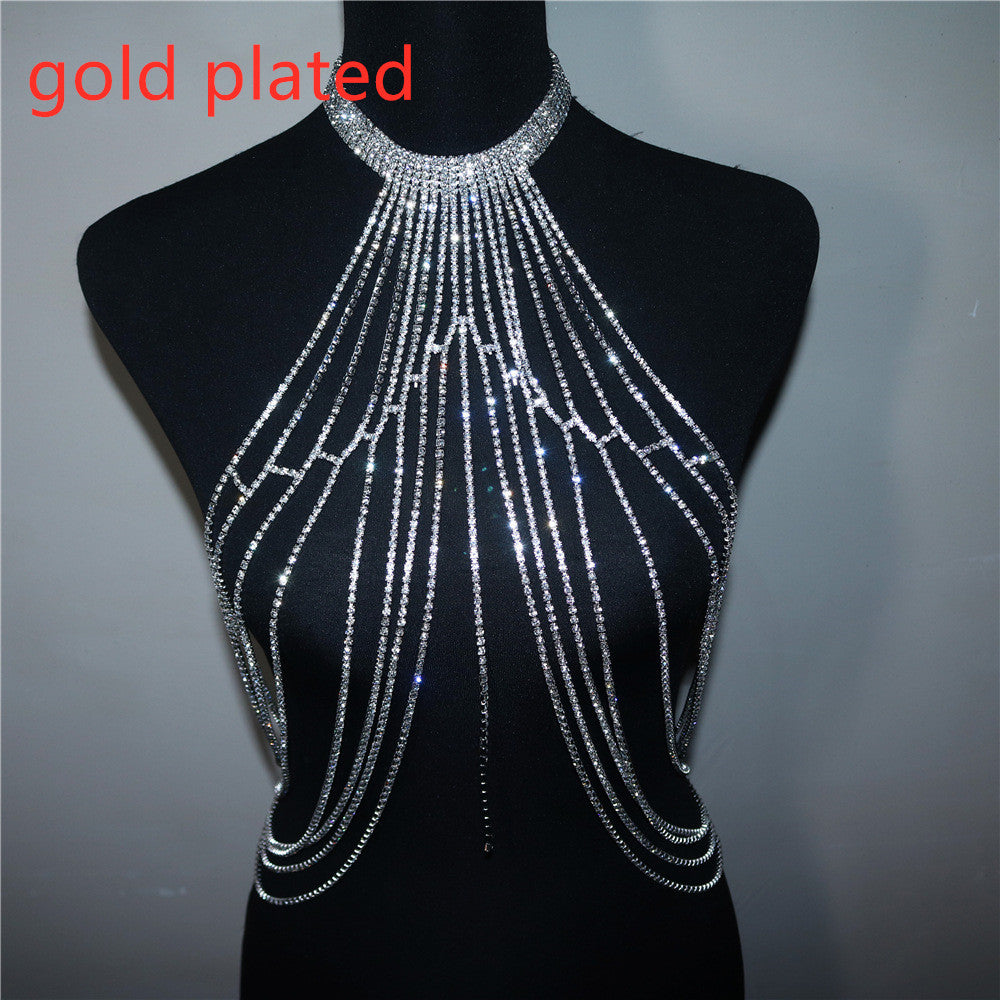 Fashion Exaggerated Long Tassel Rhinestone Chest Chain Accessories