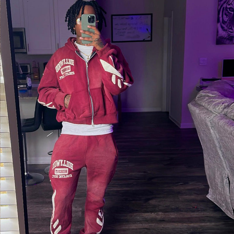 Mens Loose-Fit Printed Sweatshirt And Pants Set