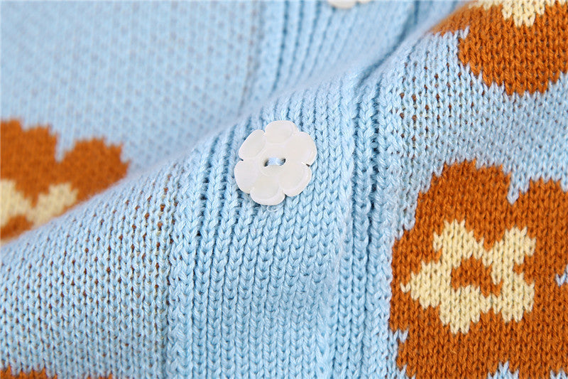 Women's New Flower Pattern Jacquard Knit Sweater Cardigan Jacket