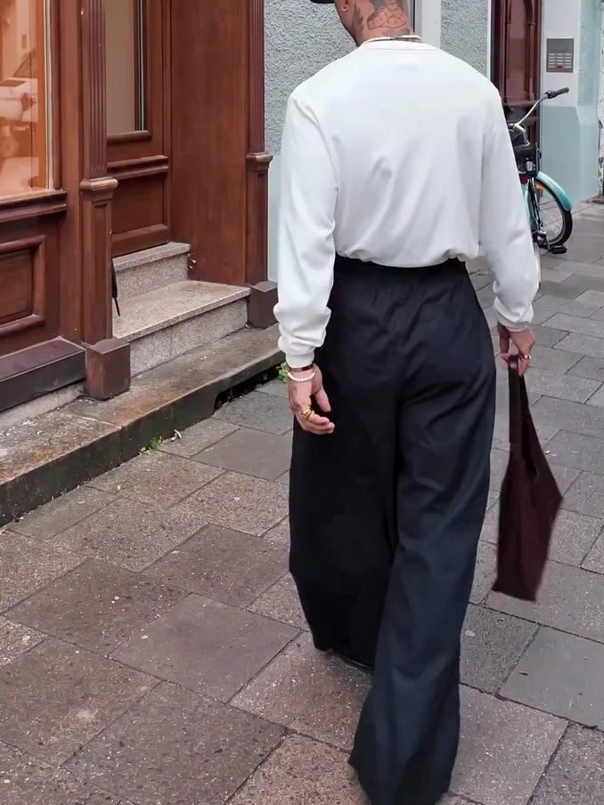 Men's Casual Elastic Waist Wide Leg Pants