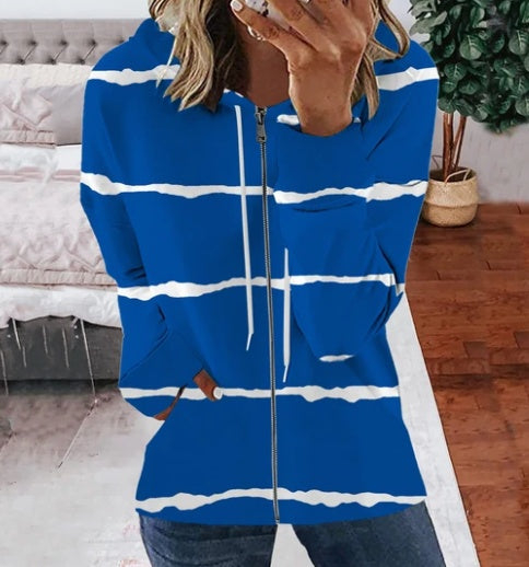 Women's Striped Printed Loose Hooded Sweater