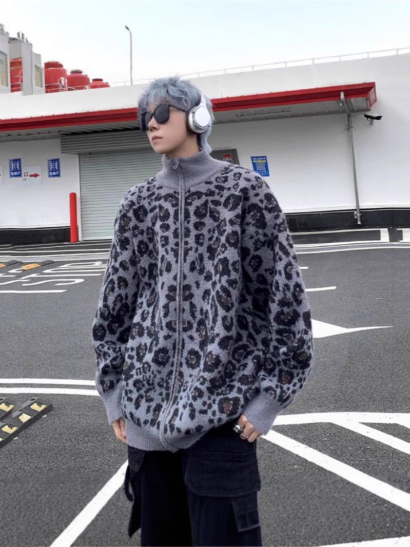 American Fashion Brand Leopard Cardigan Sweater Men