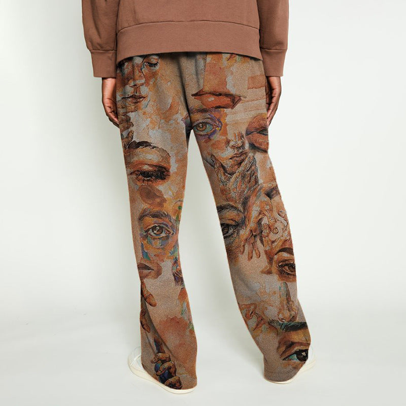 Men's Printed Mid Waist Loose Casual Trousers