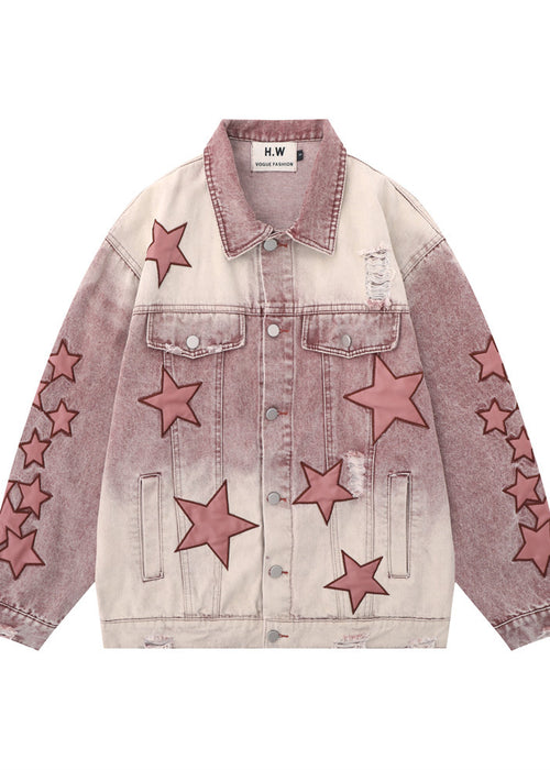 Five-pointed Star Embroidery Denim Jacket Men