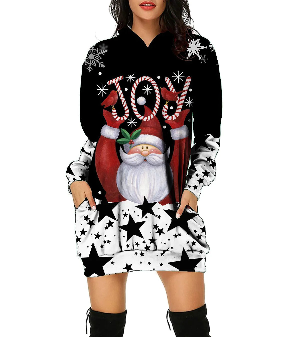 New Christmas Hoodie Moose 3D Printed Long Hoodie Autumn Loose Hoodie Dress